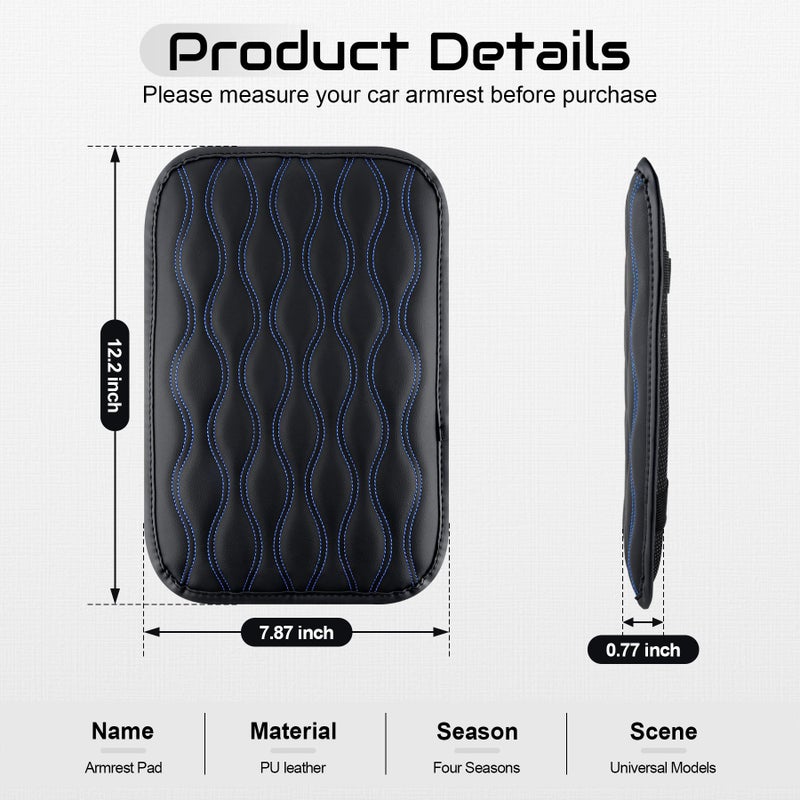 Amiss Auto Center Console Pad, Universal Waterproof Armrest Seat Box Cover, Car Interior Accessories, Leather Auto Armrest Cover Protector for Most Vehicle, SUV, Truck (Blue-Line) - Image 2