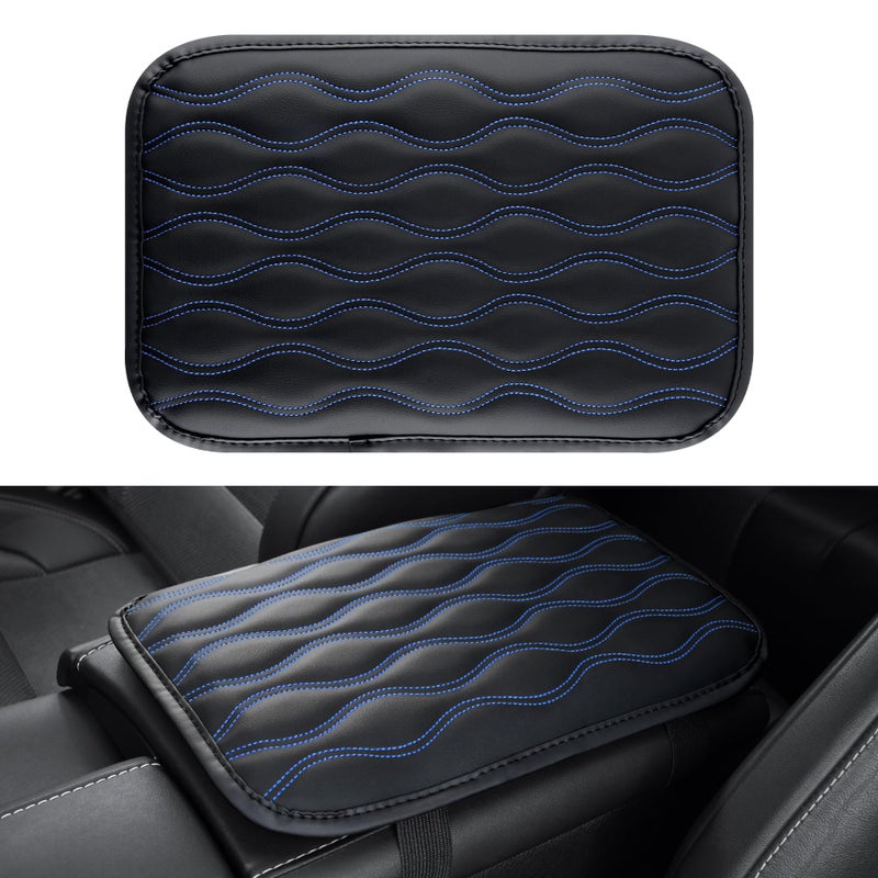 Amiss Auto Center Console Pad, Universal Waterproof Armrest Seat Box Cover, Car Interior Accessories, Leather Auto Armrest Cover Protector for Most Vehicle, SUV, Truck (Blue-Line) - Image 1