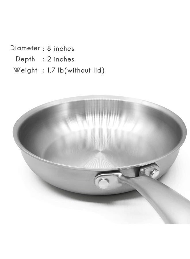 Fortune Candy 8-Inch Fry Pan with Lid, 3-ply Skillet, 18/8 Stainless Steel, Dishwasher Safe, Induction Ready, Silver - Image 5
