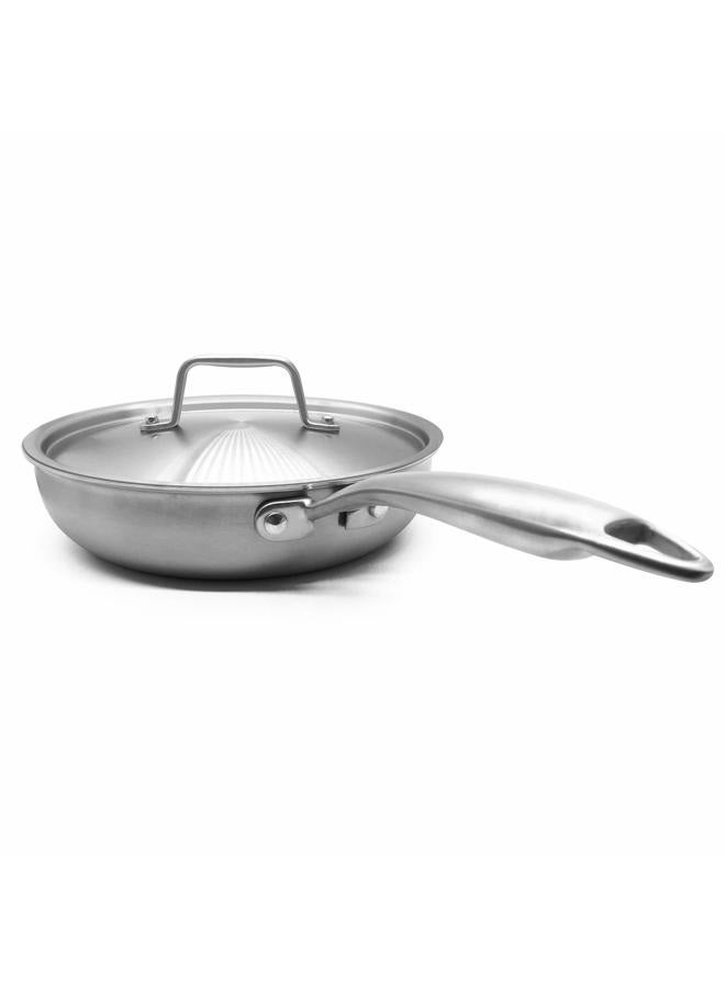 Fortune Candy 8-Inch Fry Pan with Lid, 3-ply Skillet, 18/8 Stainless Steel, Dishwasher Safe, Induction Ready, Silver - Image 1