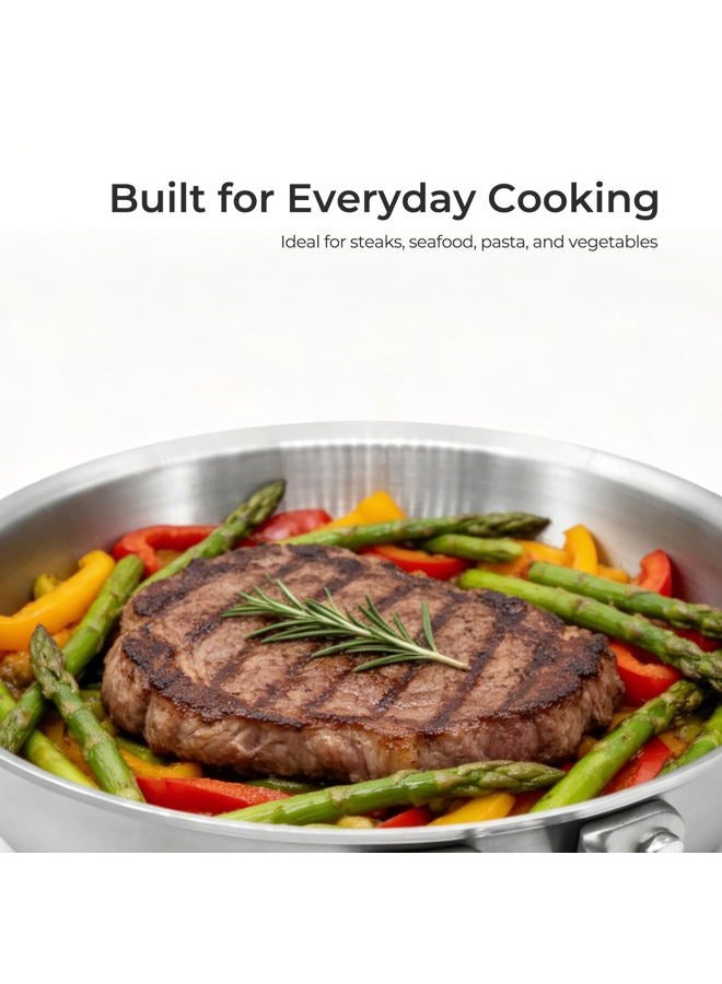 Fortune Candy 8-Inch Fry Pan with Lid, 3-ply Skillet, 18/8 Stainless Steel, Dishwasher Safe, Induction Ready, Silver - Image 2