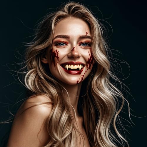 MEYIART 3 أزواج من أطقم الأسنان والأنياب الواقعية لعيد الهالوين بأحجام 13 مم و15 مم و17 مم مع لاصق - Image 5