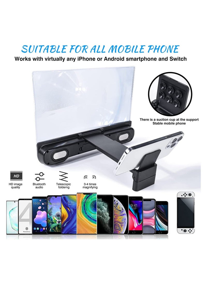 Generic - Mobile Phone Screen Amplifier, with 2-in-1 Foldable Stretch Stand Holder, 14 inch Phone Screen Magnifier with Bluetooth Speaker, Portable 3D Screen Magnifying Glass for All Smartphones (Black) - Image 1