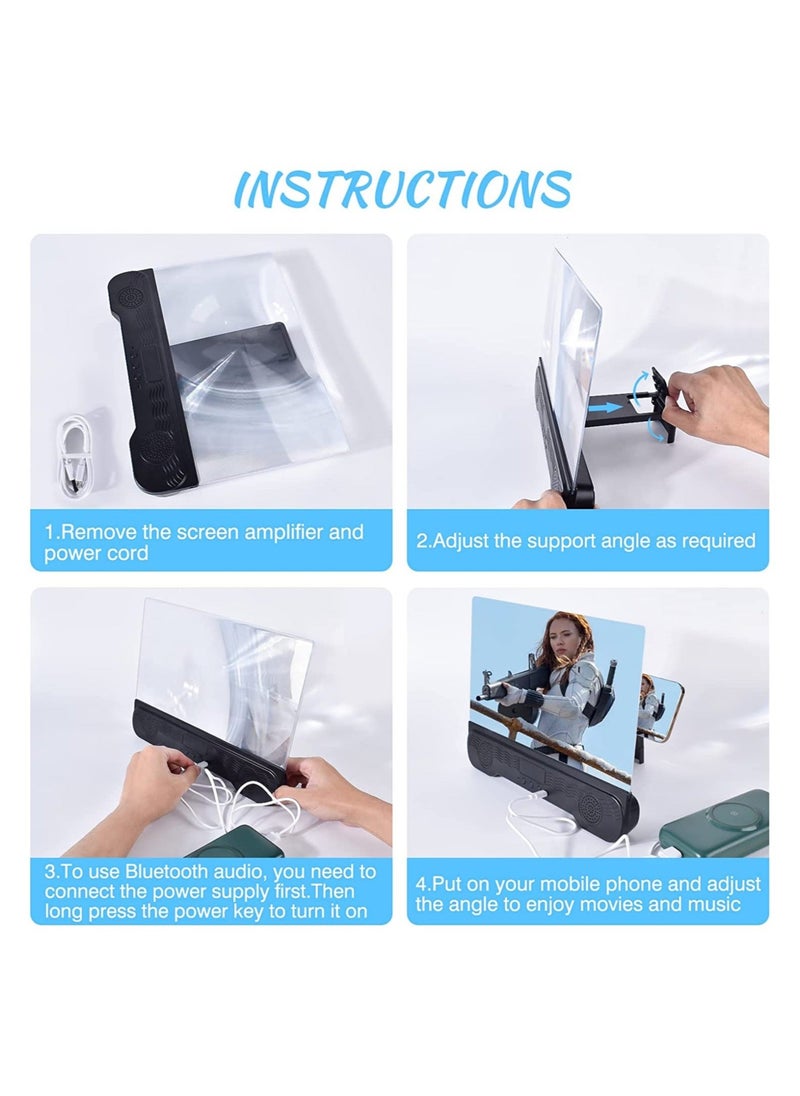 Generic - Mobile Phone Screen Amplifier, with 2-in-1 Foldable Stretch Stand Holder, 14 inch Phone Screen Magnifier with Bluetooth Speaker, Portable 3D Screen Magnifying Glass for All Smartphones (Black) - Image 1