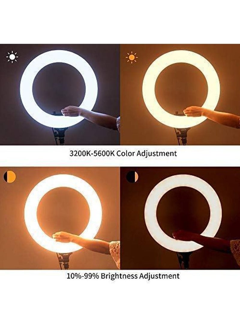 Jmary 18 Inch Ring Light Tripod Mount with 3 Phone Bracket, LED Soft Ring Light with Remote Control