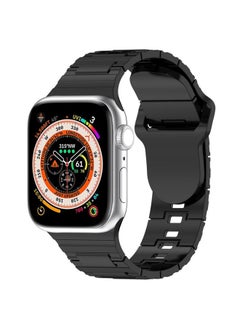 Generic Replacement Strap For Apple Watch 6 44mm Square Buckle Armor Style Silicone Watch Band Plating Titanium Black 