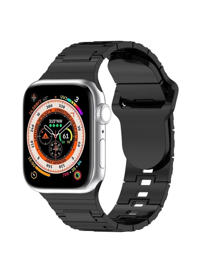 Generic - Replacement Strap For Apple Watch 6 44mm Square Buckle Armor Style Silicone Watch Band Plating Titanium Black - Image 1