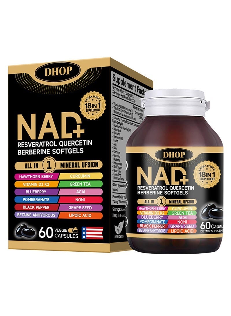 DHOP NAD+ Supplement with Nicotinamide Riboside & Resveratrol for Energy, Vitality, Anti-Aging, Focus & DNA Repair – 60 Vegan Capsules with Liposomal Delivery for Maximum Absorption - Image 2