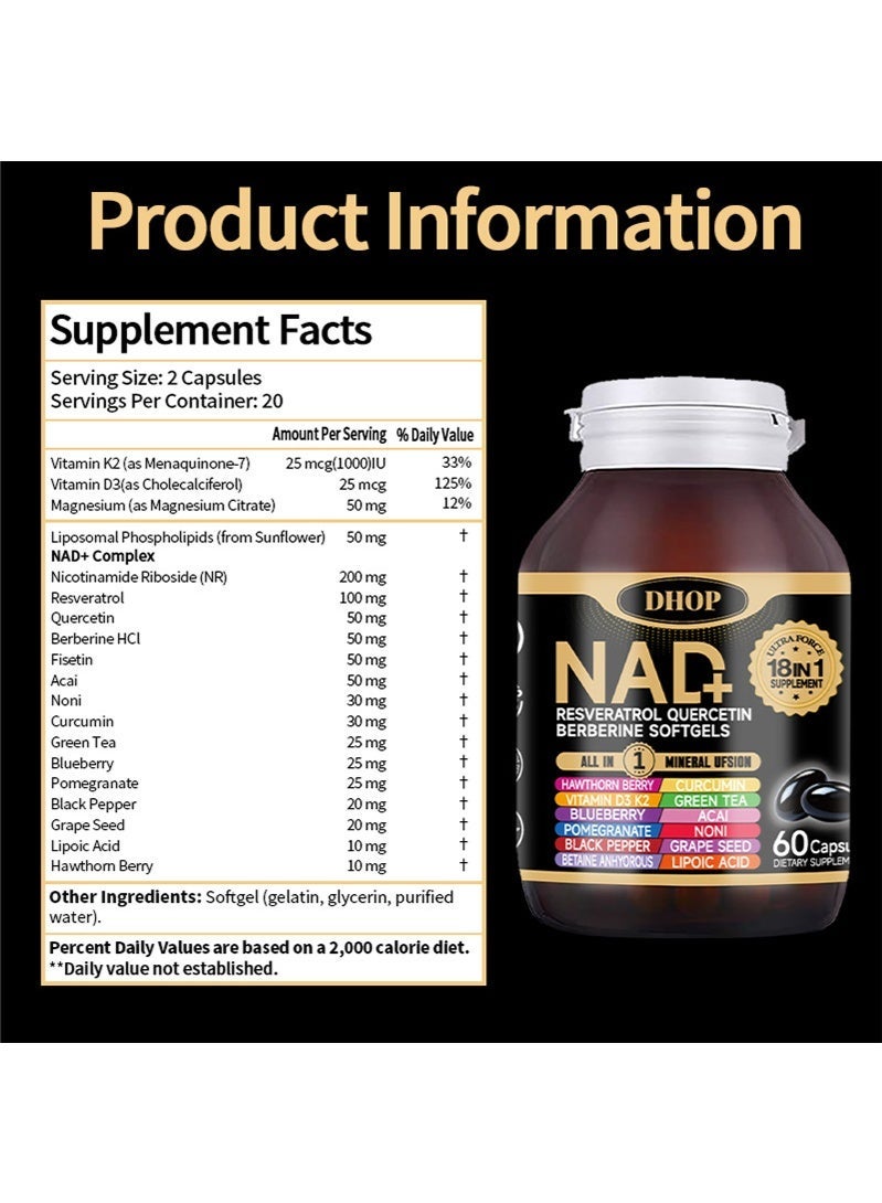 DHOP NAD+ Supplement with Nicotinamide Riboside & Resveratrol for Energy, Vitality, Anti-Aging, Focus & DNA Repair – 60 Vegan Capsules with Liposomal Delivery for Maximum Absorption - Image 3