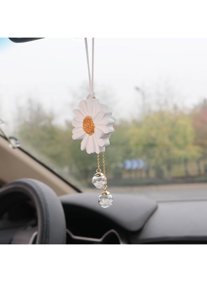 دوغي اكسسوارات معلقة لمرآة السيارة ، ديكورات السيارة الأقحوان زخرفة معلقة للسيارة ، اكسسوارات مرآة الرؤية الخلفية للنساء ، سحر السيارة قلادة جميلة ، زهرة- أبيض - Image 4