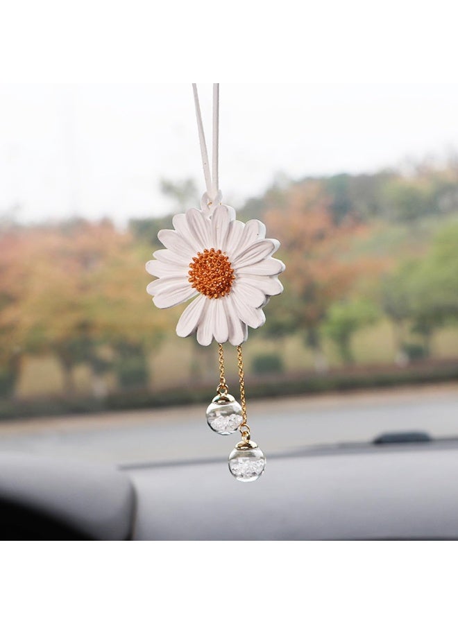 دوغي اكسسوارات معلقة لمرآة السيارة ، ديكورات السيارة الأقحوان زخرفة معلقة للسيارة ، اكسسوارات مرآة الرؤية الخلفية للنساء ، سحر السيارة قلادة جميلة ، زهرة- أبيض - Image 3