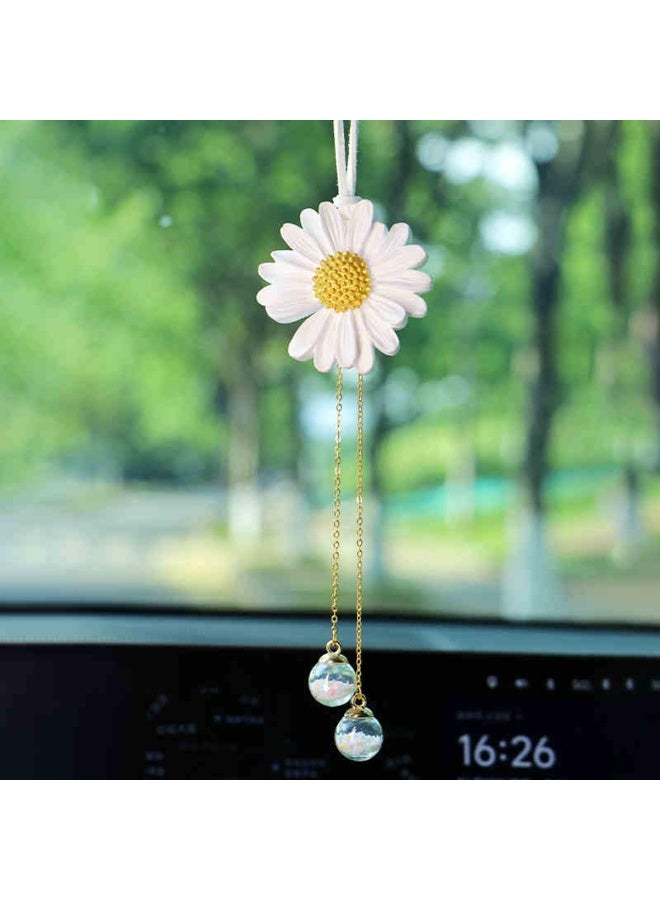 دوغي اكسسوارات معلقة لمرآة السيارة ، ديكورات السيارة الأقحوان زخرفة معلقة للسيارة ، اكسسوارات مرآة الرؤية الخلفية للنساء ، سحر السيارة قلادة جميلة ، زهرة- أبيض - Image 2