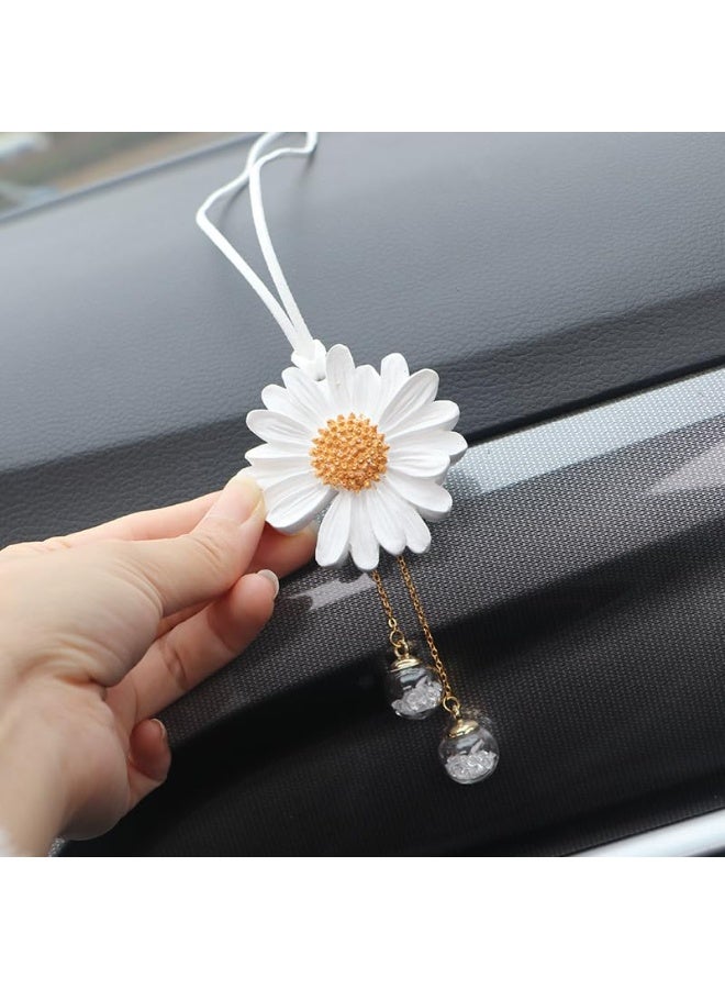 دوغي اكسسوارات معلقة لمرآة السيارة ، ديكورات السيارة الأقحوان زخرفة معلقة للسيارة ، اكسسوارات مرآة الرؤية الخلفية للنساء ، سحر السيارة قلادة جميلة ، زهرة- أبيض - Image 5