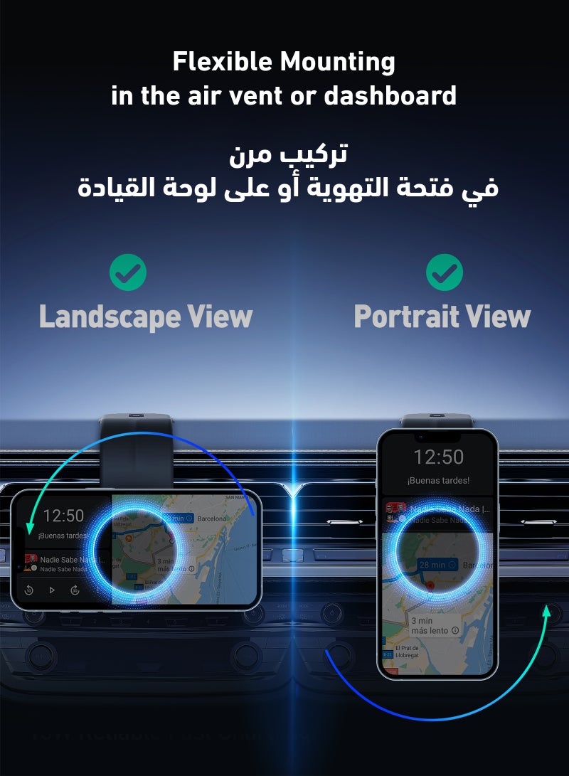 MagQ C2 15W Qi2 Wireless Car Charger is an innovative solution that combines fast charging ⚡, sleek design 🖤, and advanced technology 🔋, making it the perfect choice for users looking for a comfortable and safe charging experience while driving 🚗⚡. Compatible with iPhone 📱 and Samsung Galaxy S21/S22/S23 📱. - Image 3