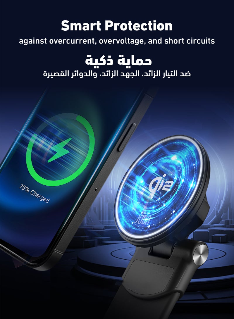 MagQ C2 15W Qi2 Wireless Car Charger is an innovative solution that combines fast charging ⚡, sleek design 🖤, and advanced technology 🔋, making it the perfect choice for users looking for a comfortable and safe charging experience while driving 🚗⚡. Compatible with iPhone 📱 and Samsung Galaxy S21/S22/S23 📱. - Image 5