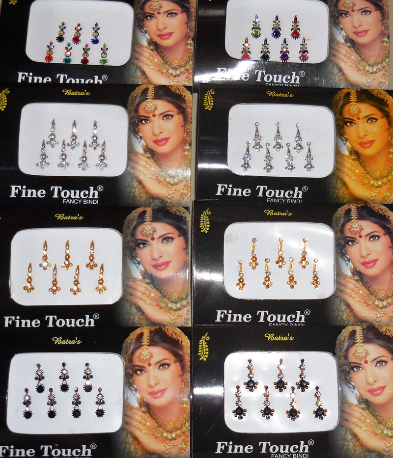 Fine Touch 8 Pack - 56 Silver, Golden,Black,Multicolored Face Jewels crystal - Image 1