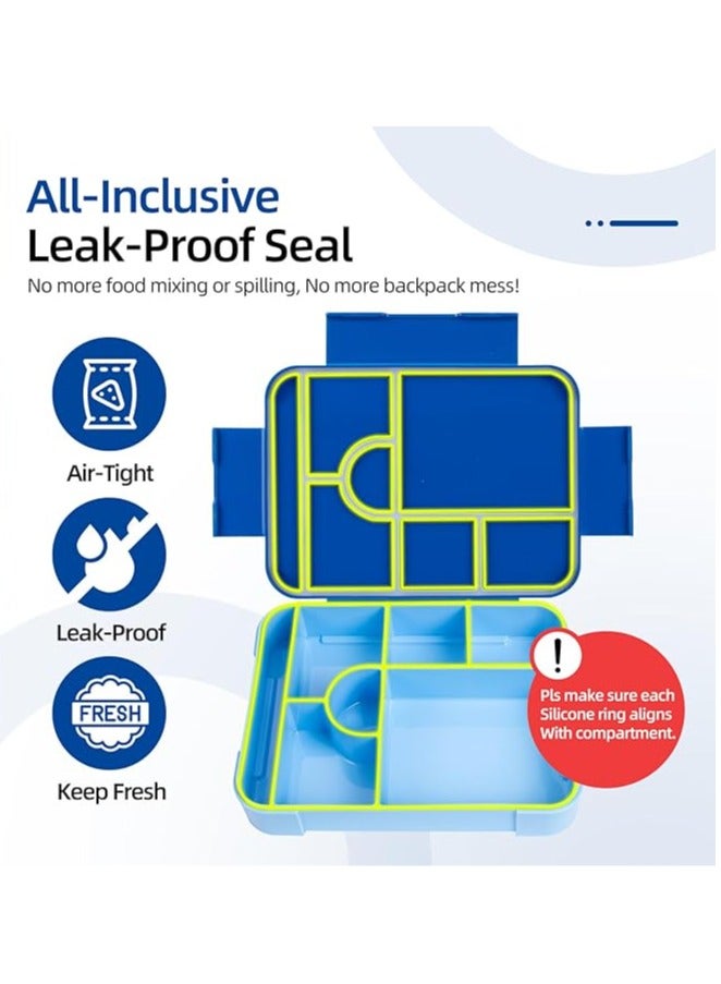 عام علبة بنتو بسعة 1330 مل، علبة بنتو مقاومة للماء للأطفال والبالغين، تحتوي على 7 أقسام ومجموعة أدوات تناول الطعام - مناسبة للأطفال، المدرسة، الروضة، المكتب - قابلة للاستخدام في الميكروويف. - Image 3