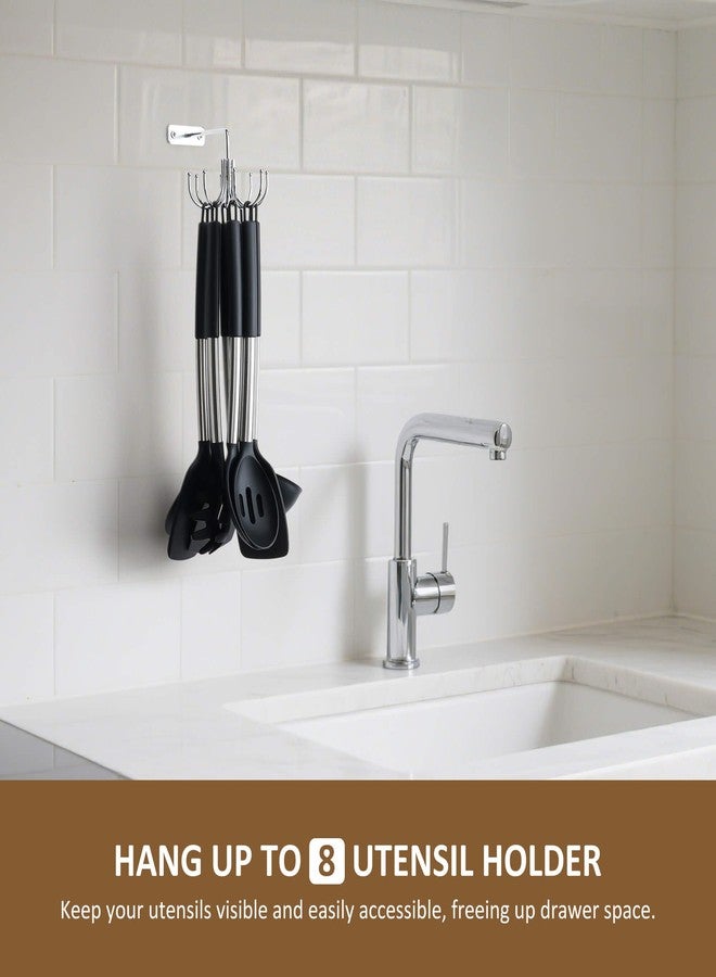 ZEDODIER Kitchen Cooking Utensil Holder, 360° Rotating Kitchen Hooks for Hanging Utensils, Heavy Duty Metal Utensil Rack with 8 Storage Capacity for Utensil, Towel, Pot, Glove, Aprons, Silver - Image 2