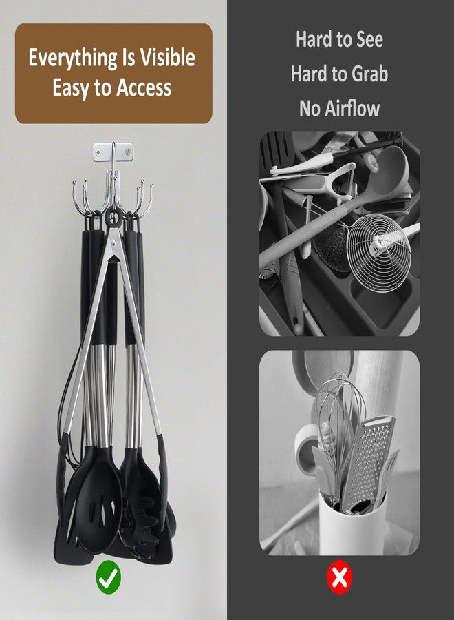 ZEDODIER Kitchen Cooking Utensil Holder, 360° Rotating Kitchen Hooks for Hanging Utensils, Heavy Duty Metal Utensil Rack with 8 Storage Capacity for Utensil, Towel, Pot, Glove, Aprons, Silver - Image 4