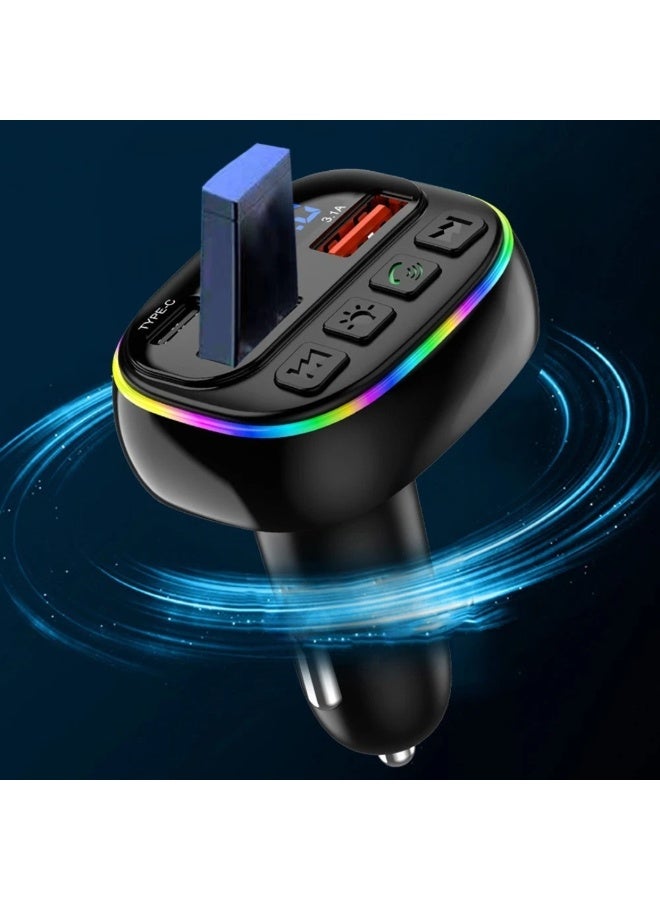 لوكاداه جهاز إرسال FM للسيارة بقوة 60 واط مع شاحن USB مزدوج سريع، وكابلات شحن مدمجة 3 في 1 (Type-C، Micro-USB، Lightning)، ومكالمات بدون استخدام اليدين، ومشغل موسيقى راديو FM لاسلكي، وشاشة LED لجميع السيارات (متعددة الألوان). - Image 5