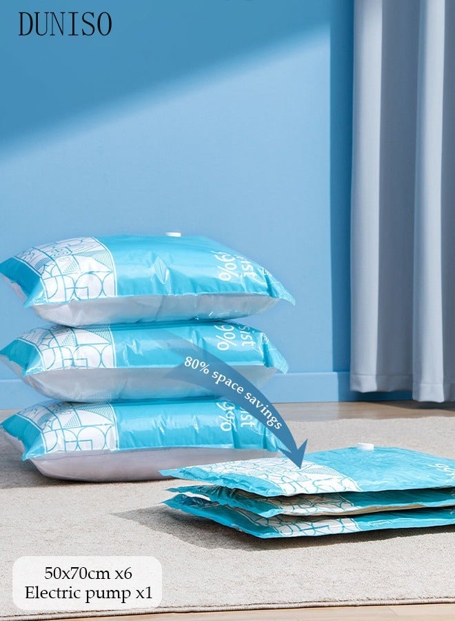 DUNISO Vacuum Seal Storage Bags, 6 Pack (50*70cm)Space Saver Vacuum Storage Bags For Travel, Reusable Compression Bags For Bedding, Clothes, Curtains (Electric Air Pump) - Image 2