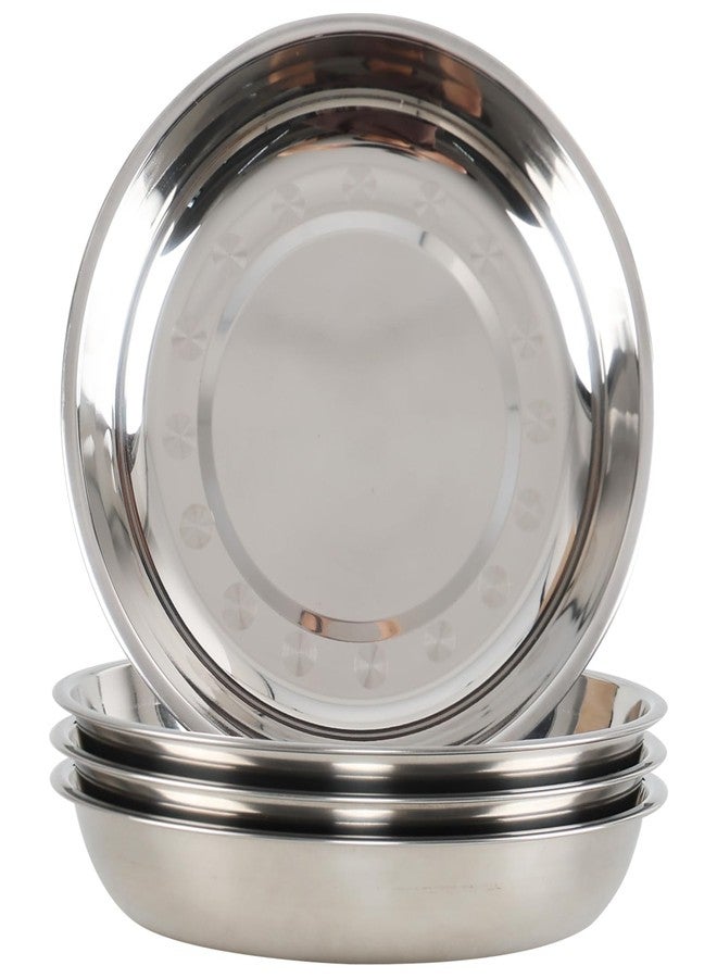 Tyminin 4-Piece Stainless Steel Round Plates, Dinner Plate Dish, 10-Inch - Image 1