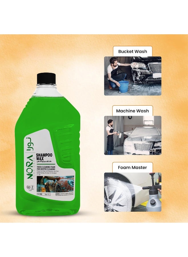 NORA 1L Car Shampoo Wax - Premium Thick Cleaning Foam for Deep Cleaning, Boosts Wax Protection & Shine, pH Balanced Formula, Safe on Car Exterior, Tyres, Plastic, and Vinyl Parts - Compatible with Bucket & Machine Wash - Image 3