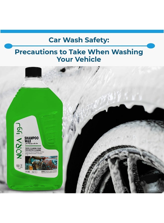 NORA 1L Car Shampoo Wax - Premium Thick Cleaning Foam for Deep Cleaning, Boosts Wax Protection & Shine, pH Balanced Formula, Safe on Car Exterior, Tyres, Plastic, and Vinyl Parts - Compatible with Bucket & Machine Wash - Image 5