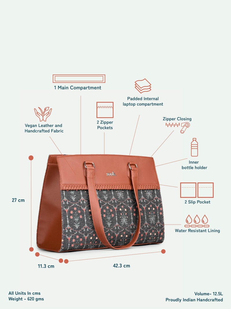 ZOUK Statement Business Bag | Stylish Handbag for Women Office Use | Tote Bags for Woman | Fits 14 Inch Laptop | Water-Resistant | Big Size | Aesthetic Purse | Taj Guldasta - Image 4
