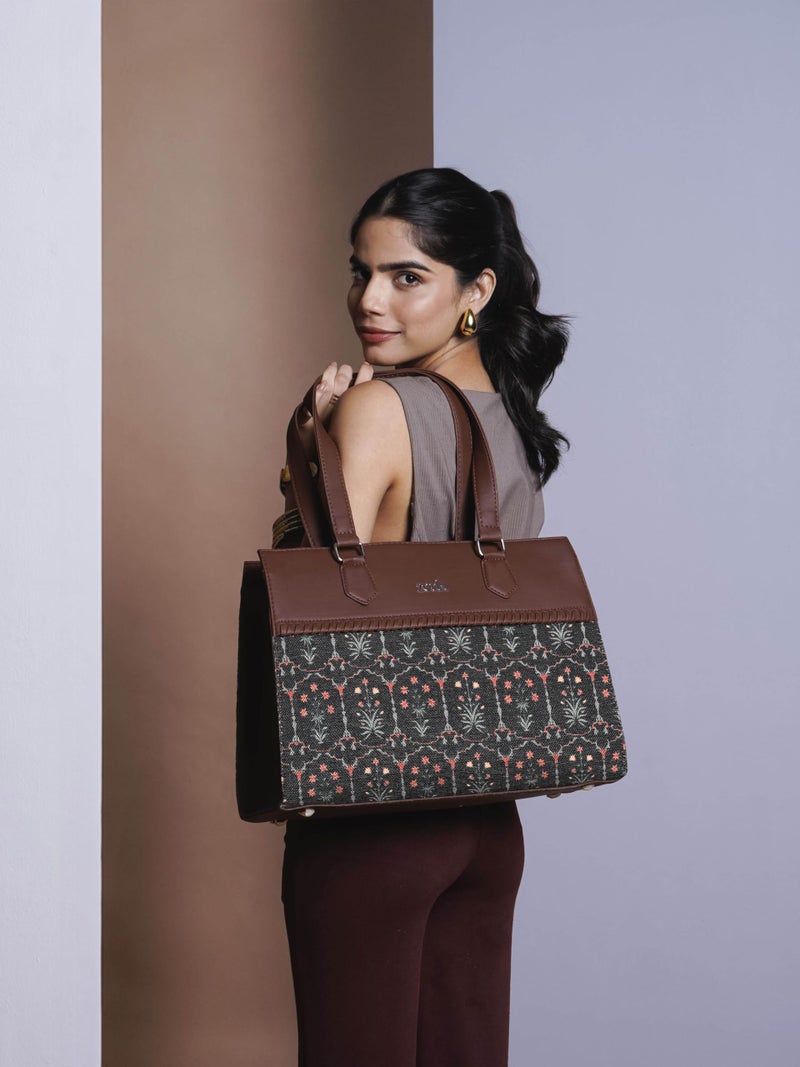ZOUK Statement Business Bag | Stylish Handbag for Women Office Use | Tote Bags for Woman | Fits 14 Inch Laptop | Water-Resistant | Big Size | Aesthetic Purse | Taj Guldasta - Image 2
