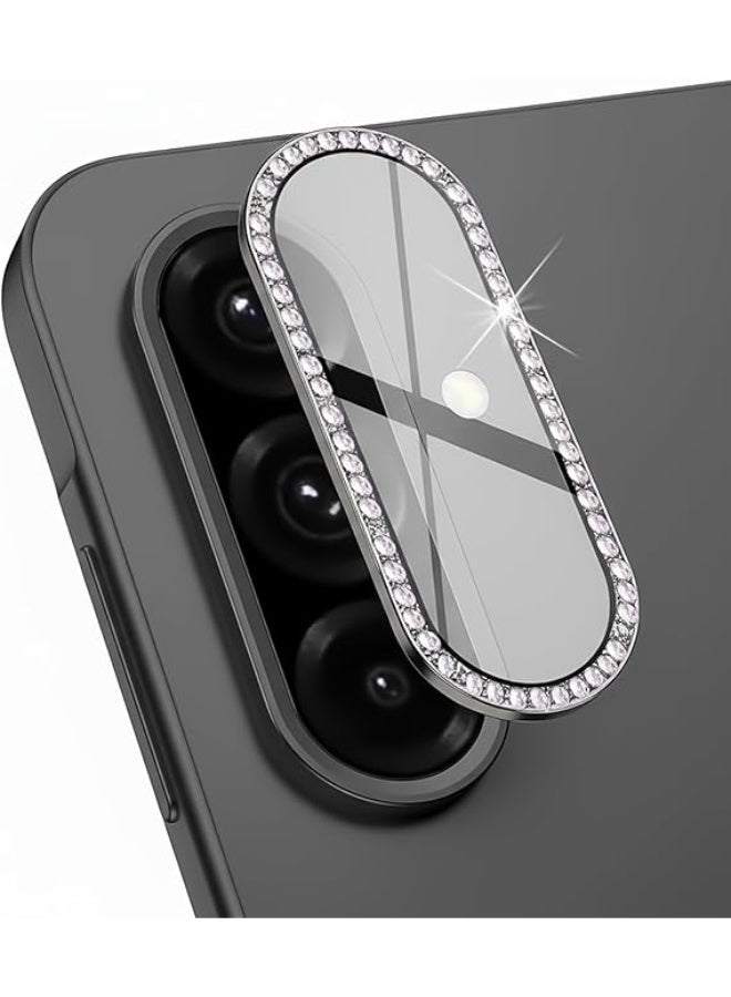 عدسة كاميرا فاخرة مرصعة بأحجار الراين لهاتف سامسونج A17 أحجار الراين، غطاء كريستالي ماسي لامع، إطار معدني فضي متين (فضي) - Image 1