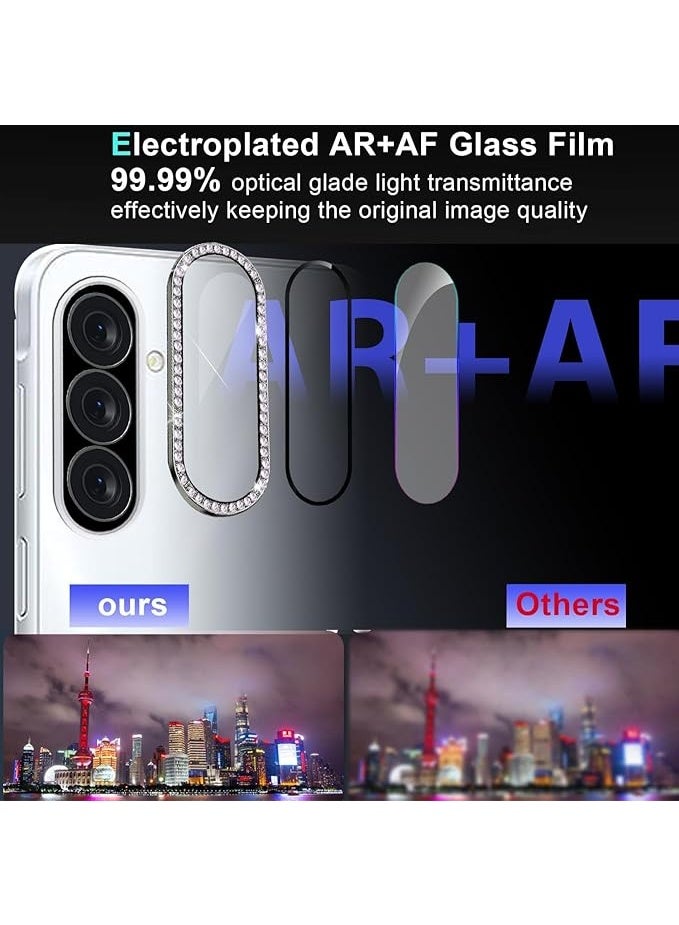 عدسة كاميرا فاخرة مرصعة بأحجار الراين لهاتف سامسونج A17 أحجار الراين، غطاء كريستالي ماسي لامع، إطار معدني فضي متين (فضي) - Image 2