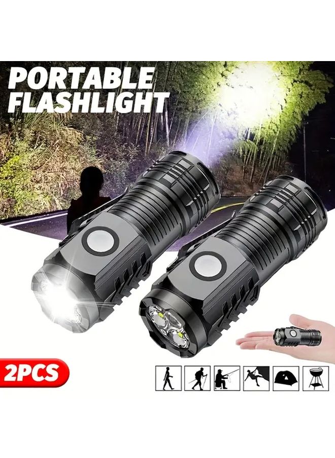 2PCS Black LED Mini USB Rechargeable Flashlight 5 Modes Magnetic Base Hands Free Torch - Image 3