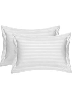 RISHAHOME Set Of 2 Luxurious Pillowcases With Oxford Edges 50X75 5 Cm   400 Tc 100  Pure Cotton Pillow Cover With 1 Cm Stripes  - Image 1