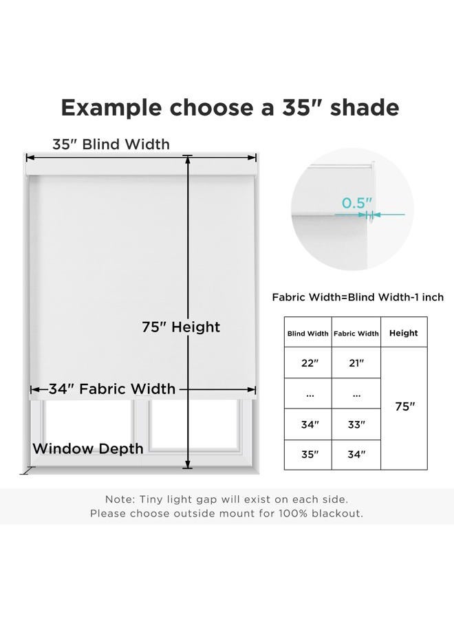 Joydeco 100% Blackout Roller Shades (Pro), Free-Stop Cordless Blinds for Windows, UV Protection, Natural Woven Blinds for Home and Office, Light-Proof Aluminum Cover (35" W x 75" H, White) - Image 4