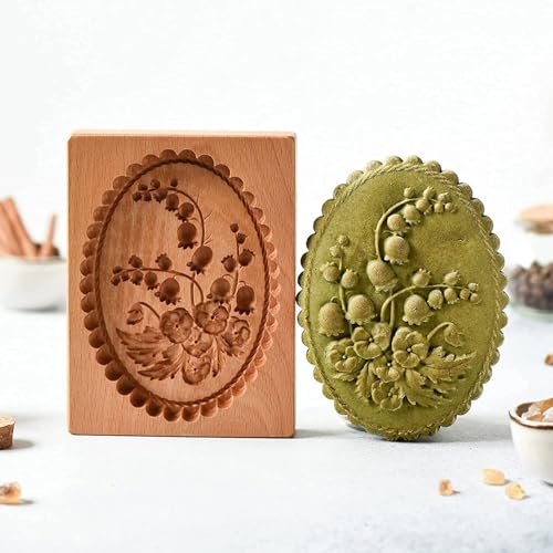 KUAINICE Carved Wooden Gingerbread Cookie Mold,3D Wooden Baking Mold Cookie Biscuit Press Stamp Molds, Cookie Cutter Set with Provance Rose Cookie Stamp ， DIY Biscuit Chocolate Stamp Mould (Violet) - Image 1