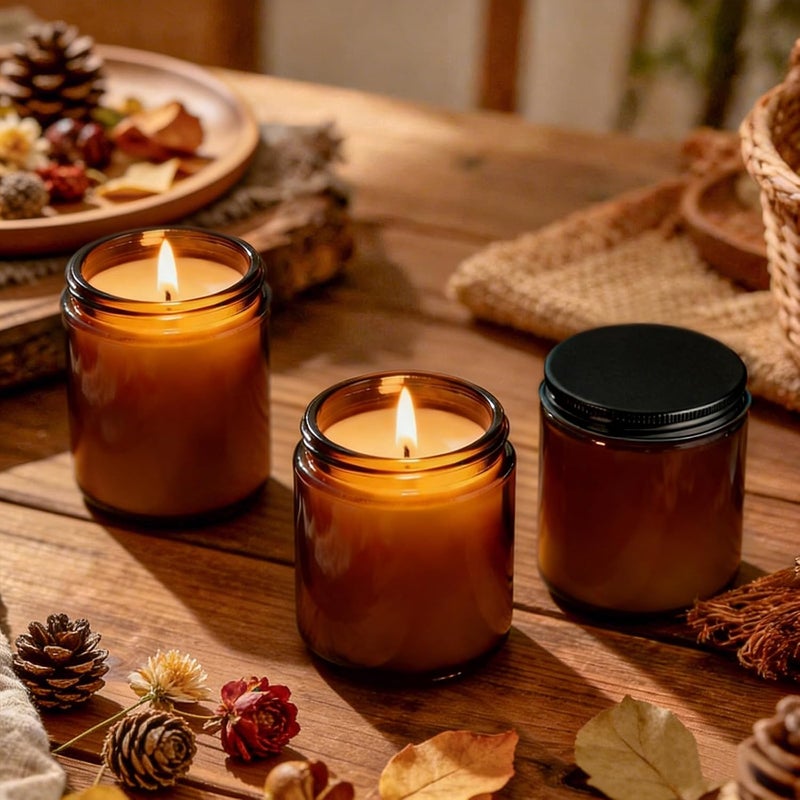 SHOWIN Candle Jars for Making Candles 24pcs, 8oz Amber Glass Containers with Lids, Thick Glass Jars with Matte Black Metal Lids, Empty Canning Jars for Candle Making Supplies, Storage, DIY Crafts Bulk - Image 5