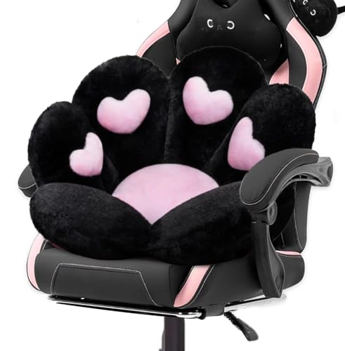 DOBUONO Cat Paw Cushion Kawaii Office Chair Cushion Comfy Plush Gaming Chair Cushion Kawaii Seat Cushion for Girl, Cute Gaming Accessories Room Bedroom Decorate 28"x 24" (Black) - Image 1