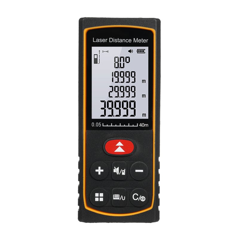 Measure 40m/131ft Distance Meter Portable Handle Digital Measure Tool Range Finder with Electronic Angle Sensor m/ft/in Unit Switching Measuring Distance/Area/Volume/Pythagorean - Image 1