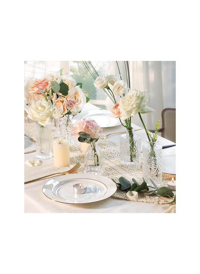 The Bros طقم مزهريات زجاجية من 12، مزهريات صغيرة شفافة بالجملة، مزهرية زهور صغيرة لمراكز الزينة، زجاجة عتيقة لتزيين الطاولات، ديكور زفاف، استقبال، منزل (شفاف) - Image 2