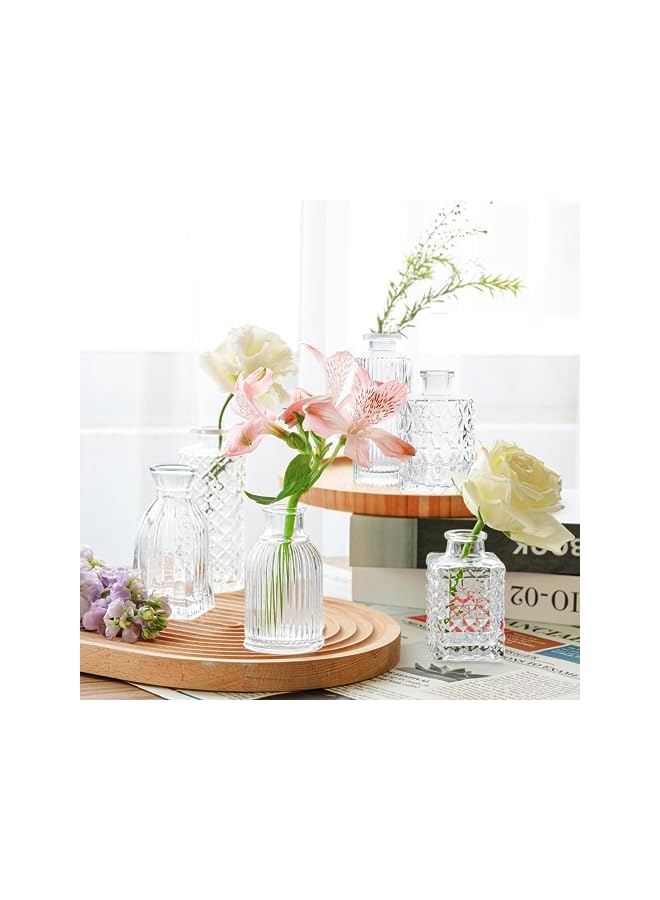 The Bros طقم مزهريات زجاجية من 12، مزهريات صغيرة شفافة بالجملة، مزهرية زهور صغيرة لمراكز الزينة، زجاجة عتيقة لتزيين الطاولات، ديكور زفاف، استقبال، منزل (شفاف) - Image 4