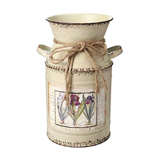 PEPAXON Shabby Metal Vase for Flower Rustic Vase White Vase Pitcher with Handle French Vintage Jug for Home Decoration Wedding Party Metal - Image 1