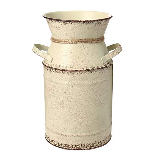 PEPAXON Shabby Metal Vase for Flower Rustic Vase White Vase Pitcher with Handle French Vintage Jug for Home Decoration Wedding Party Metal - Image 2