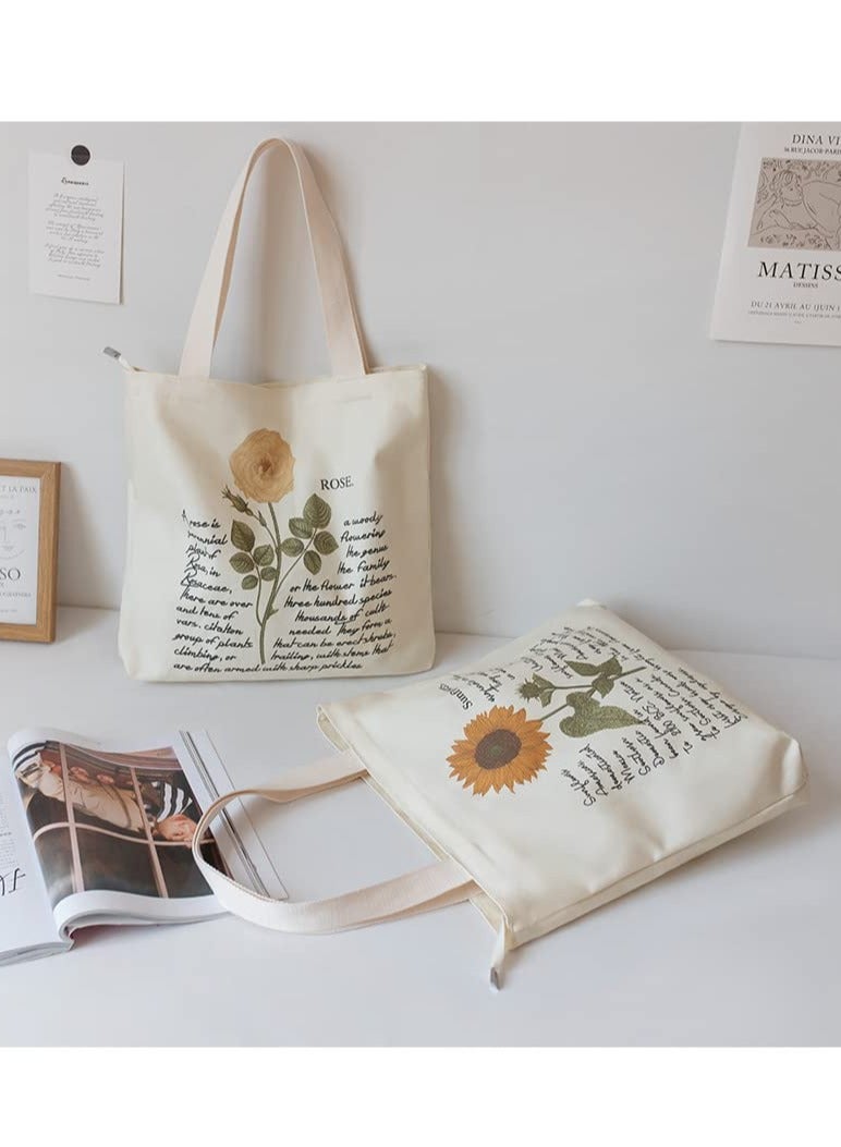 Canvas Tote Bag Strap Reusable Grocery Shopping Cloth Bag Zip Tote Bag Women Eco-Friendly Tote Bag with Handle Washable Fashion Beach Tote Shoulder Bag Women Shopping, School - Image 2