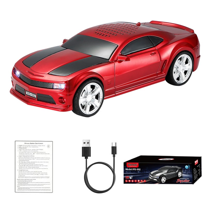 WSTER WS-592 Supercar Design Bluetooth Replica Speaker â€“ Portable Car Model Wireless Speaker with TWS Stereo, FM Radio, LED Party Lights, USB/TF Playback, Hands-Free Calling, Microphone(Red) - Image 1