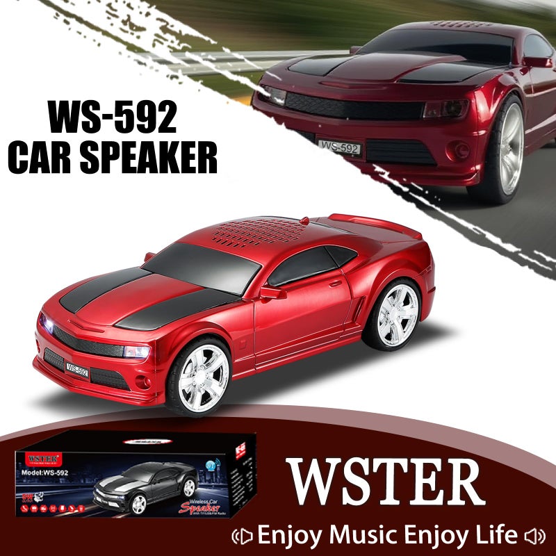 WSTER WS-592 Supercar Design Bluetooth Replica Speaker â€“ Portable Car Model Wireless Speaker with TWS Stereo, FM Radio, LED Party Lights, USB/TF Playback, Hands-Free Calling, Microphone(Red) - Image 2