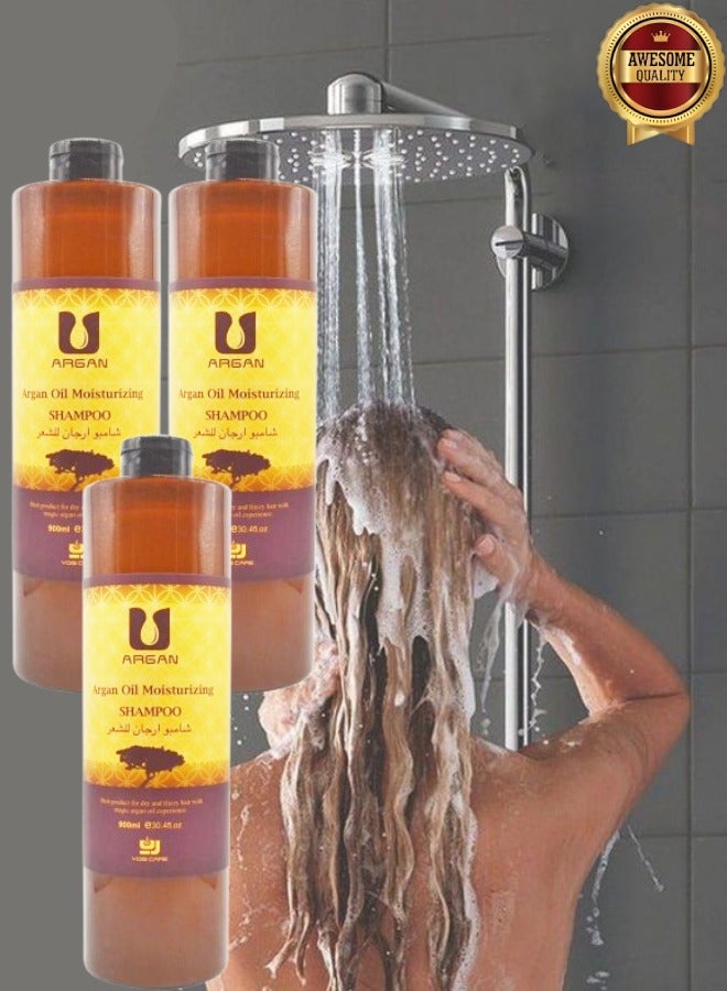 Argan 3 Pieces Argan Oil Moisturizing Shampoo Best Product For Dry And Frizzy Hair 900ml  - Image 1