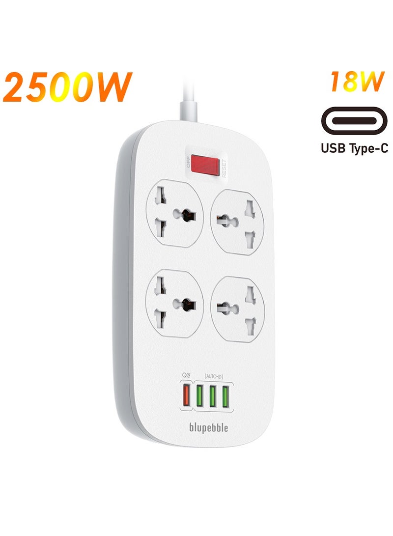 blupebble 4-Way Heavy-Duty Surge Protector Power Strip with 3 USB Ports (AUTO-ID + QC 3.0), 18W Fast Charging – Extension Socket for Home, Office & Electronics  - Image 1
