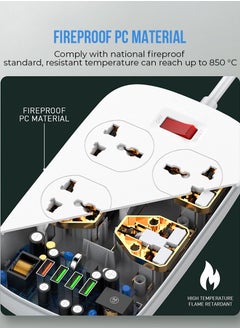 blupebble 4 Way Surge Protection Power Strip with Three USB Output AUTO-ID + QC 3.0 Heavy Duty Electrical Extension Socket18W  - Image 4