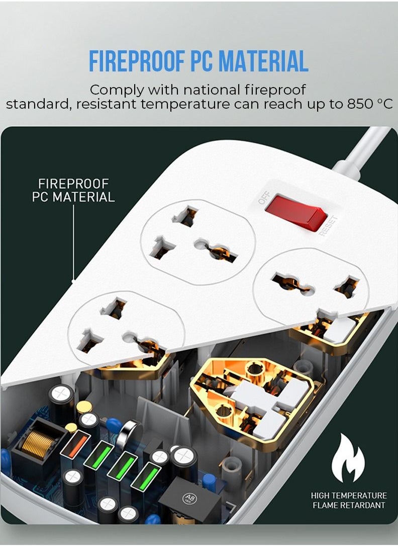 blupebble - 4 Way Surge Protection Power Strip with Three USB Output AUTO-ID + QC 3.0 Heavy Duty Electrical Extension Socket18W - Image 1